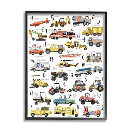 Stupell Industries ABC's of Motor Vehicles Kid's Alphabet Chart in Frame Wall Art